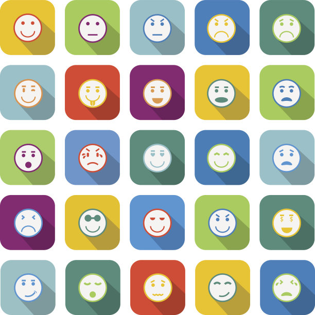 圆形脸颜色图标与长阴影图片下载