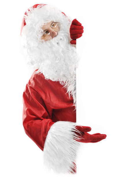 圣诞老人在白色上举着空白的牌子图片下载