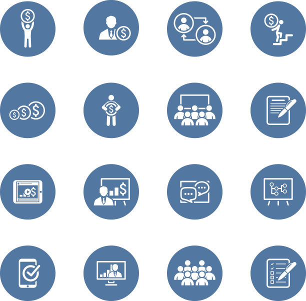 商业教练图标集。在线学习。平面设计。图片下载