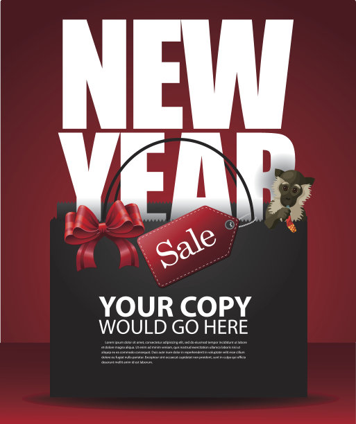 春节销售购物袋和猴子背景图片下载