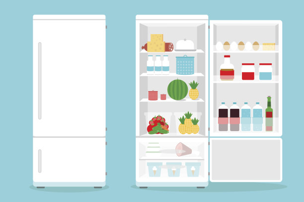 冰箱被食物打开。冰箱随食物开合图片下载
