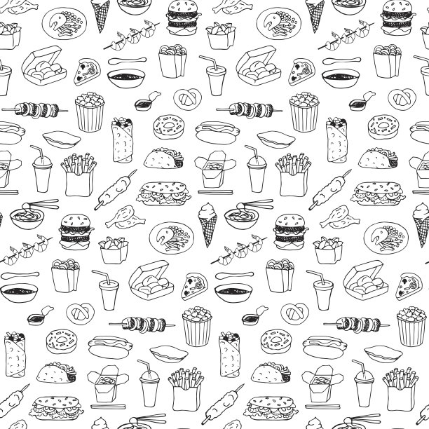 快餐无缝手绘涂鸦图案图片下载