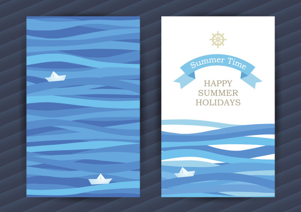 带有海洋元素的暑假卡片。图片下载