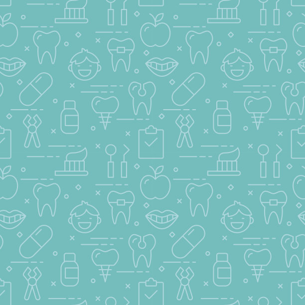 现代细线图标无缝模式的牙科保健素材图片