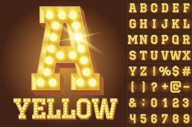 矢量黄色电灯灯字母在硬字体图片下载