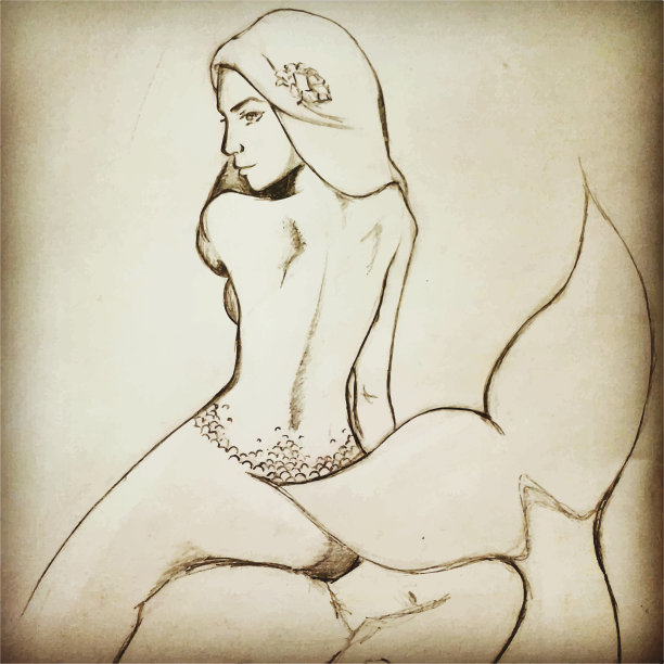 复古复古美人鱼墨水手绘矢量图片下载