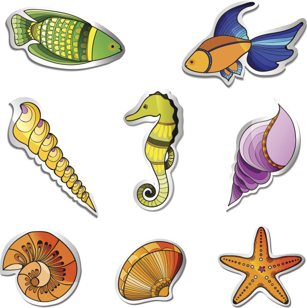 海洋动物，一套贴纸。图片下载