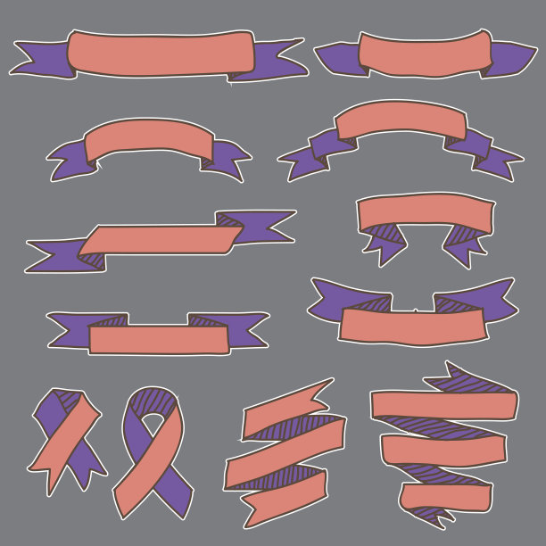 复古矢量手绘涂鸦横幅和丝带图片下载