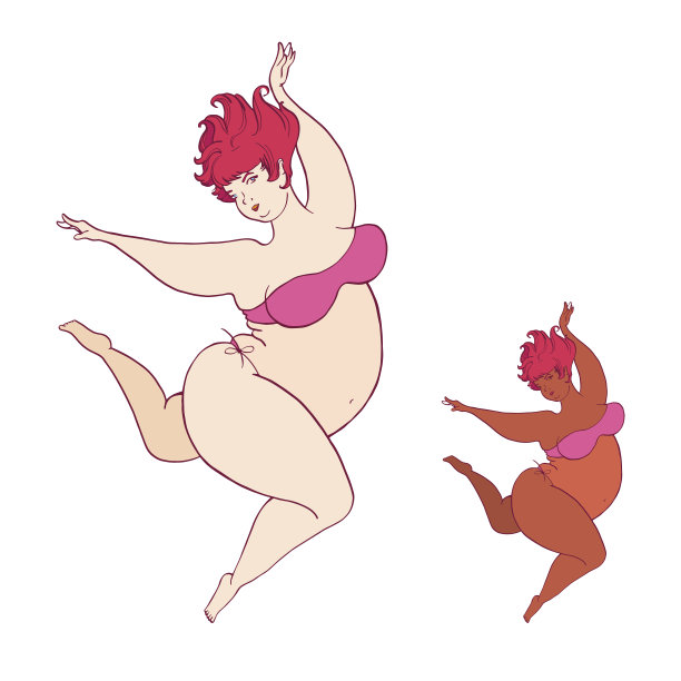 胖彩色女人矢量素描图片下载