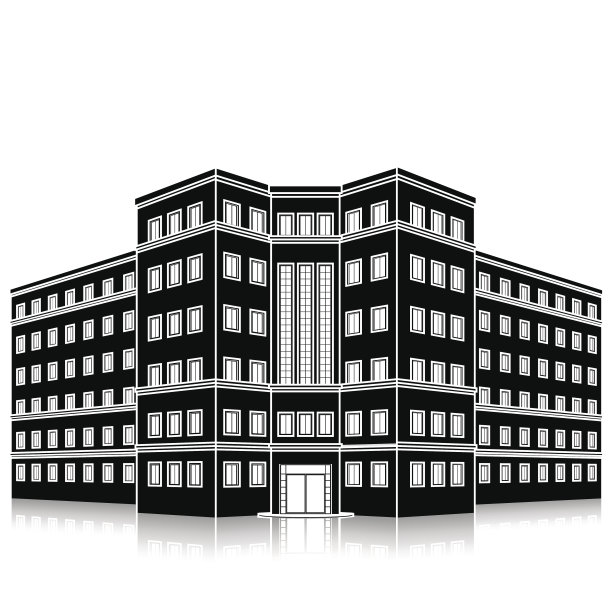 剪影办公大楼与入口和反射图片下载