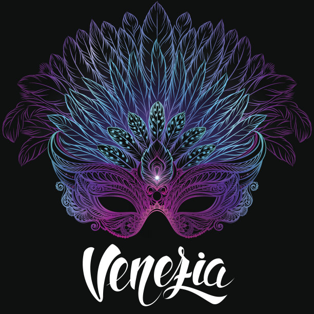 威尼斯狂欢节的羽毛面具。图片下载