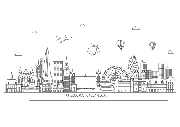 伦敦的天际线。矢量插图。行风格设计图片下载