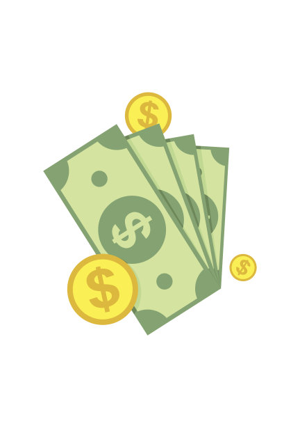 现金，绿色美元，硬币图标孤立在白色背景。钱素材图片