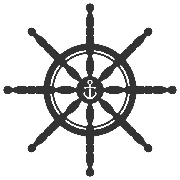 舵剪影与锚装饰孤立在白色图片下载