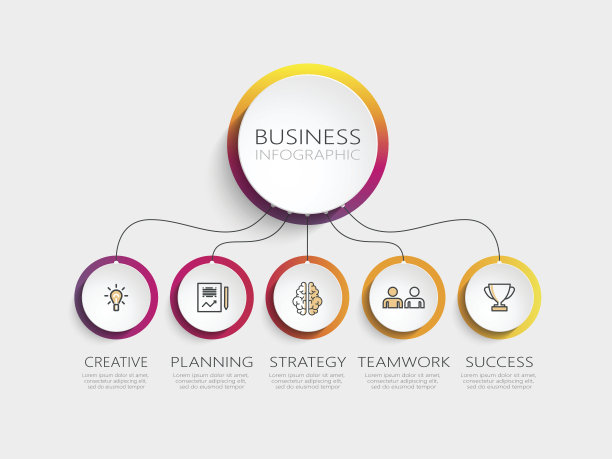 现代抽象3D信息图表模板与5步成功图片下载