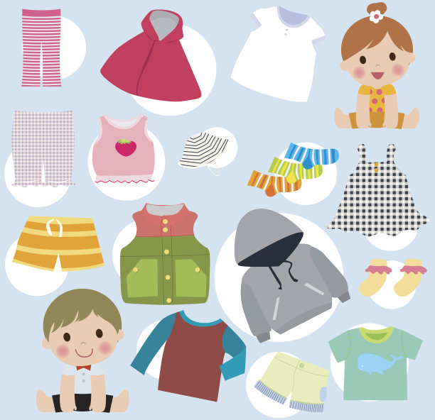 婴儿衣服-向量颜色插图图片下载