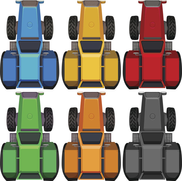 俯视图拖拉机在不同的颜色图片下载