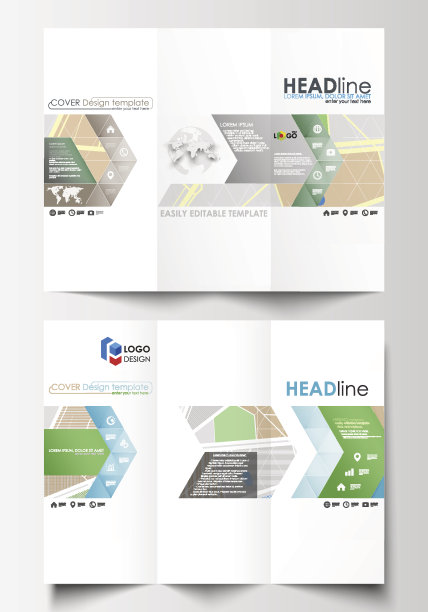 三折宣传册商业模板，双面。简单的可编辑图片下载