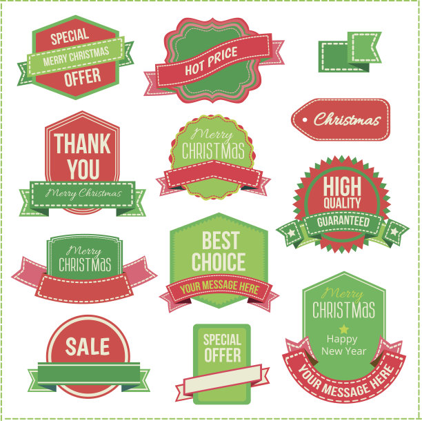 圣诞集-标签，标签和装饰图形元素图片下载