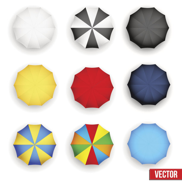 阳伞的符号集，俯视图。向量。图片下载