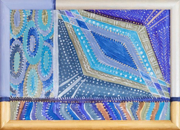 绘有蓝色几何图案的木框图片下载