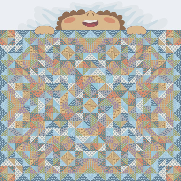 睡觉的孩子盖着拼布毯子。图片下载