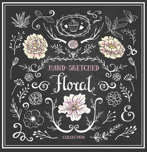 手绘复古花卉元素。图片下载