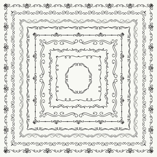 向量黑色复古手绘方形框架边界图片下载