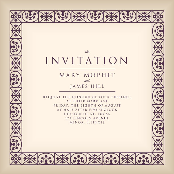 邀请与边框文艺复兴风格。模板框架图片下载