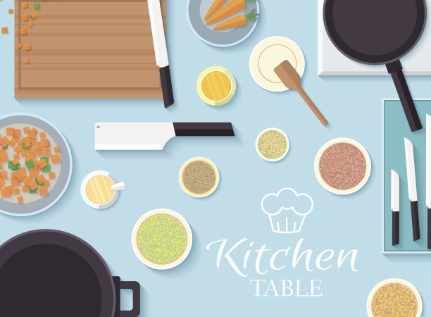 平面厨房桌子烹饪在房子矢量插图设计图片下载