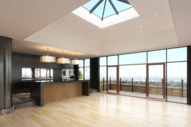 城市背景的高层住宅的空房间。图片下载