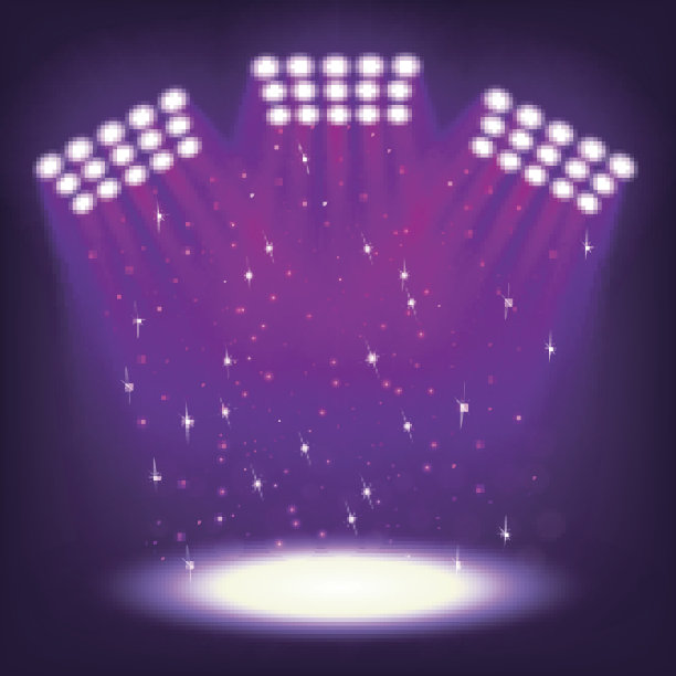 明亮的体育场聚光灯在暗紫色的背景图片下载
