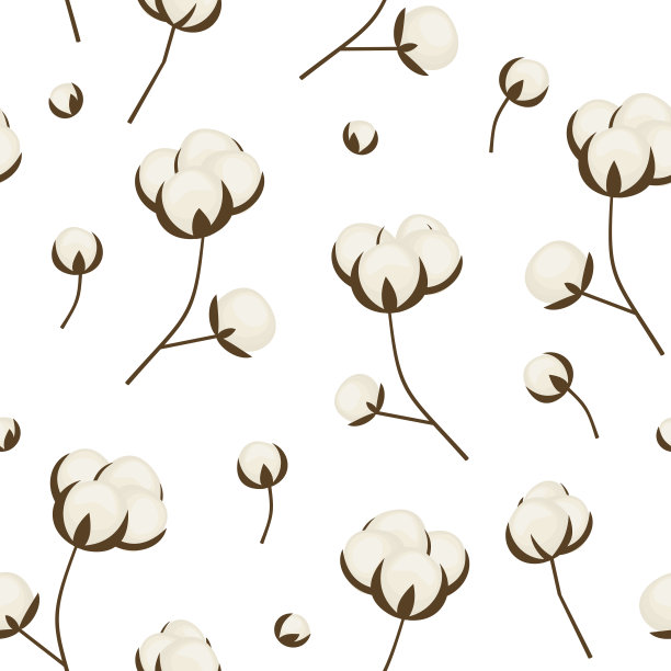 白色背景上的棉花无缝图案。素材图片