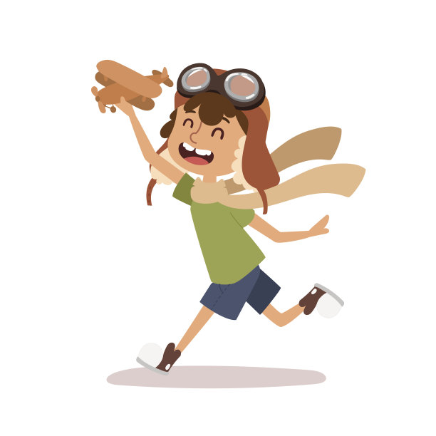 卡通向量儿童扮演飞行员航空角色。图片下载