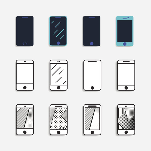 智能手机图标设置矢量插图图片下载