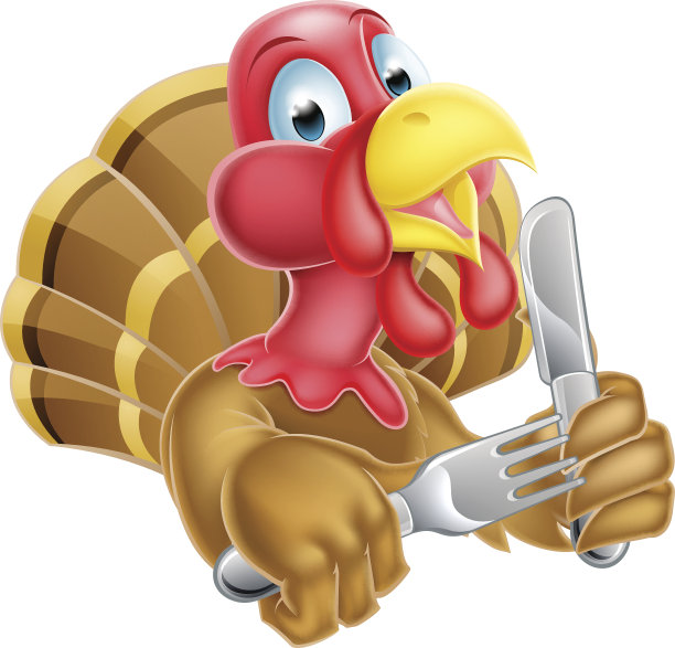 卡通火鸡拿着刀叉图片下载