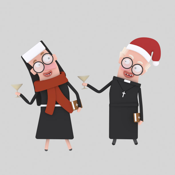 修女和牧师用香槟祝酒图片下载