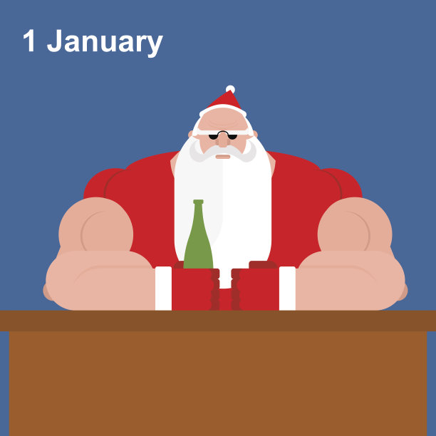 酒吧里残忍的圣诞老人。强壮的祖父拿着啤酒瓶。图片下载