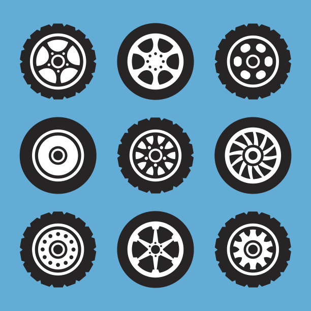 轮胎和车轮图标设置。矢量图标设置图片下载