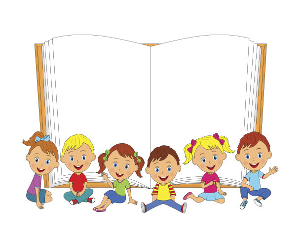 男孩和女孩坐在地板上看书图片下载