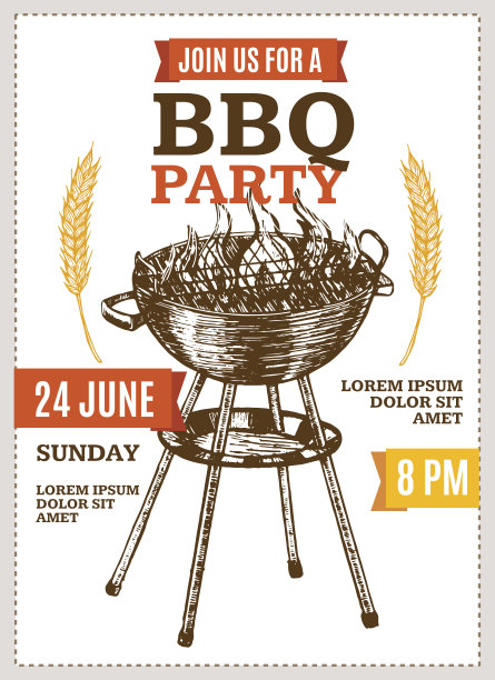 烧烤派对海报手绘素描。向量图片下载
