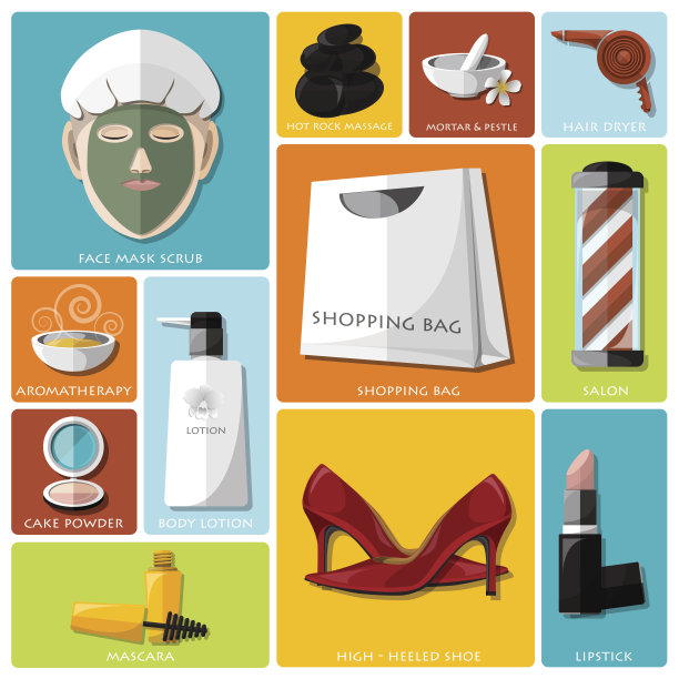 女人美丽和生活方式平面图标设置图片下载