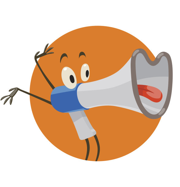 圆圆的橘黄色框架，有趣的扩音器站着，微笑着图片下载