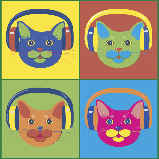 音乐耳机里亮色的猫图片下载