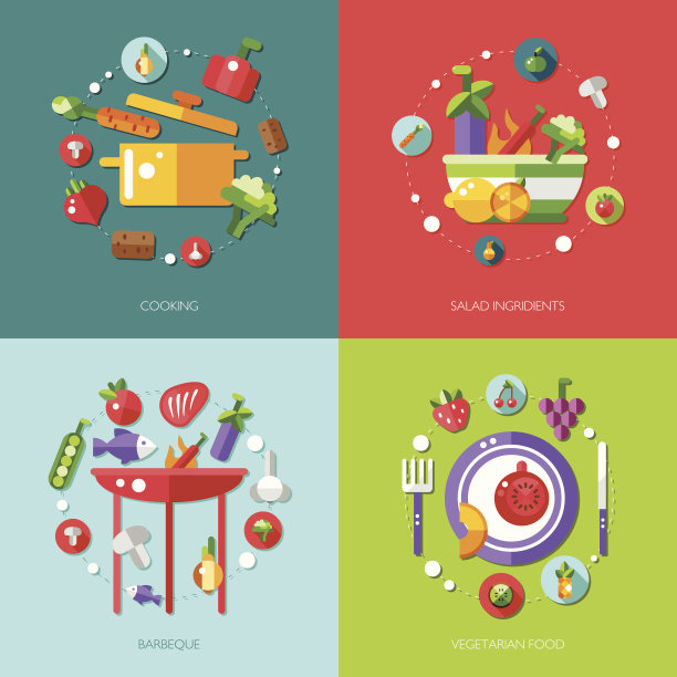 平面设计食物，水果和蔬菜图标的插图公司图片下载