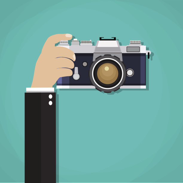 平面插图的照片相机与手拿它图片下载