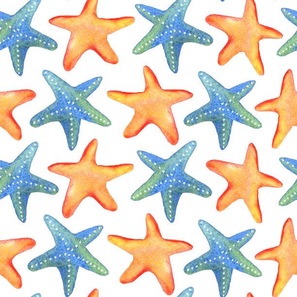 无缝水彩图案与海星图片下载