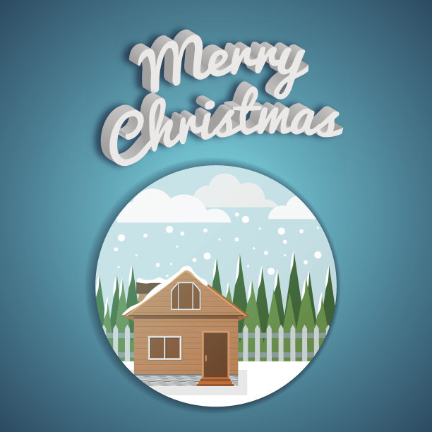 圣诞快乐。贺卡。村子里的房子。向量图片下载