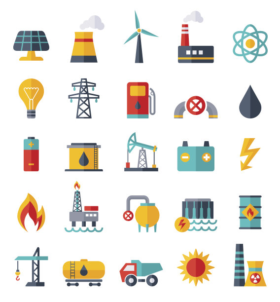 电力工业平面图标-插图图片下载