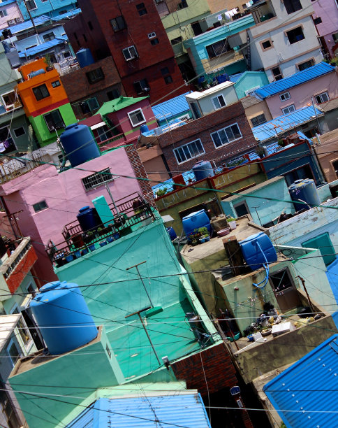 釜山甘川文化村全景，韩国图片下载